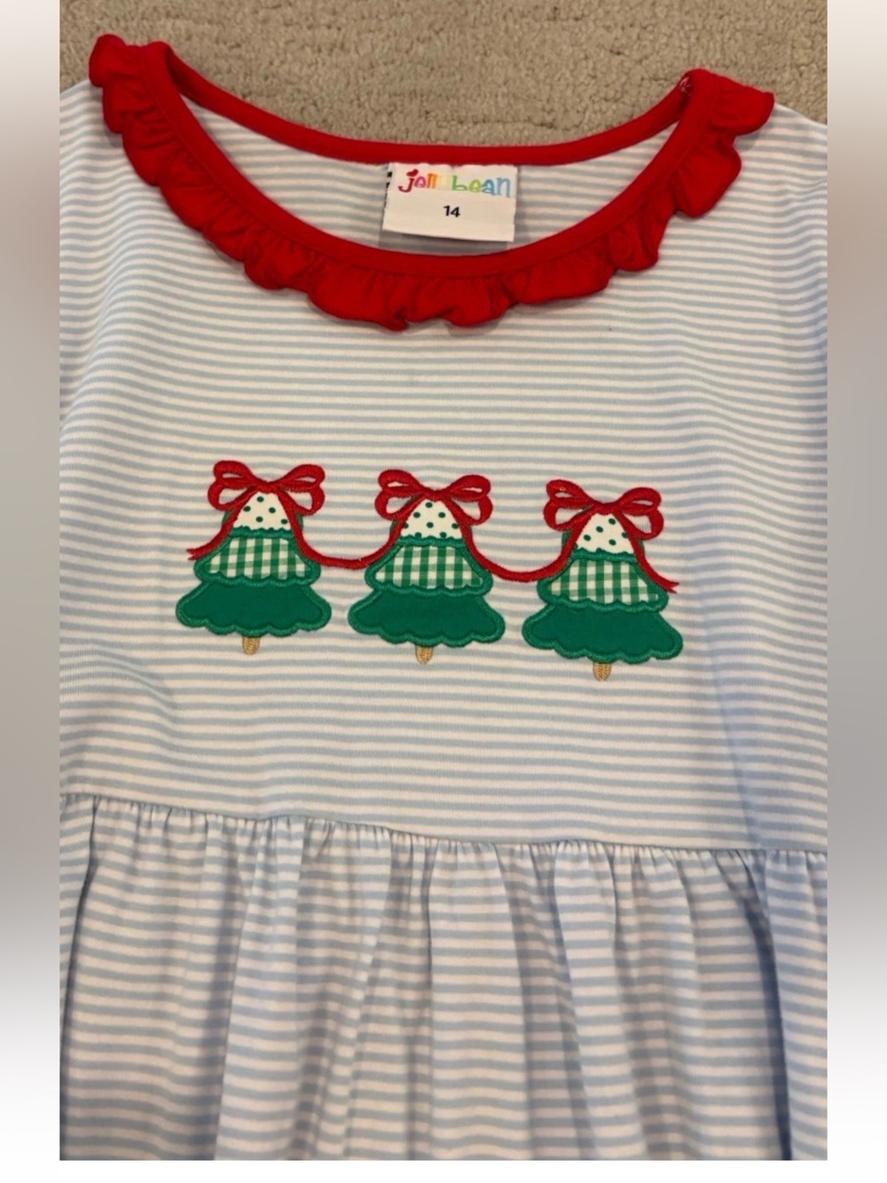 Smocked Christmas Tree Dress with Red Trim Jellybean girls size 14